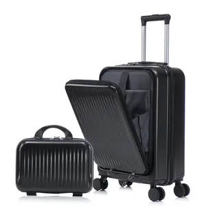2 Piece lightweight durable Luggage Set with Front Opening, 20” Suitcase & 14” handbag Makeup Case, Hard Shell ABS, Spinner Wheels, Combination Lock, Waterproof Travel Bags