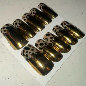 Square gold chrome with cheetah print Gel Press On nails