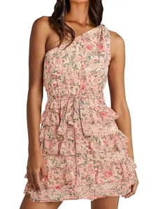 BTFBM Women One Shoulder Summer Dresses 2026 Floral Sundress High Waist Tiered A-Line Mini Beach Wedding Guest Dress #Outdoorfun