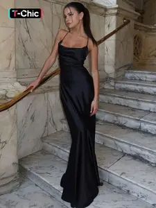Women's Solid Backless Spaghetti Strap Cami Dress, Bodycon Smooth Dress, Elegant Lace Up Back Evening Party Gown Formal Wear, Ladies Clothes for All Seasons, Evening Party Dresses