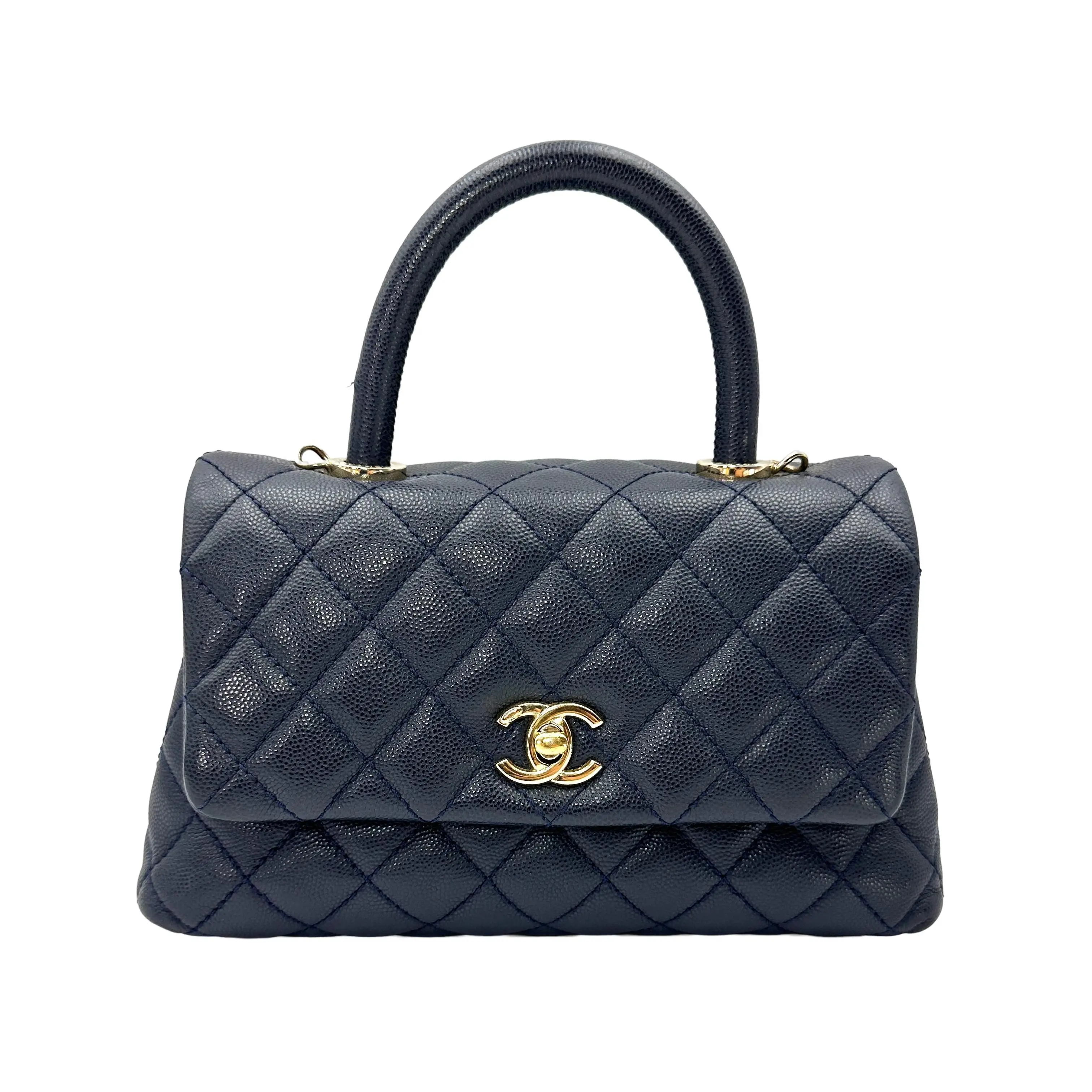 Pre-owned CHANEL Caviar Shoulder Bags CoCo Handle Navy Quilted Small Size Shoulder Bag(30***91) CC2581