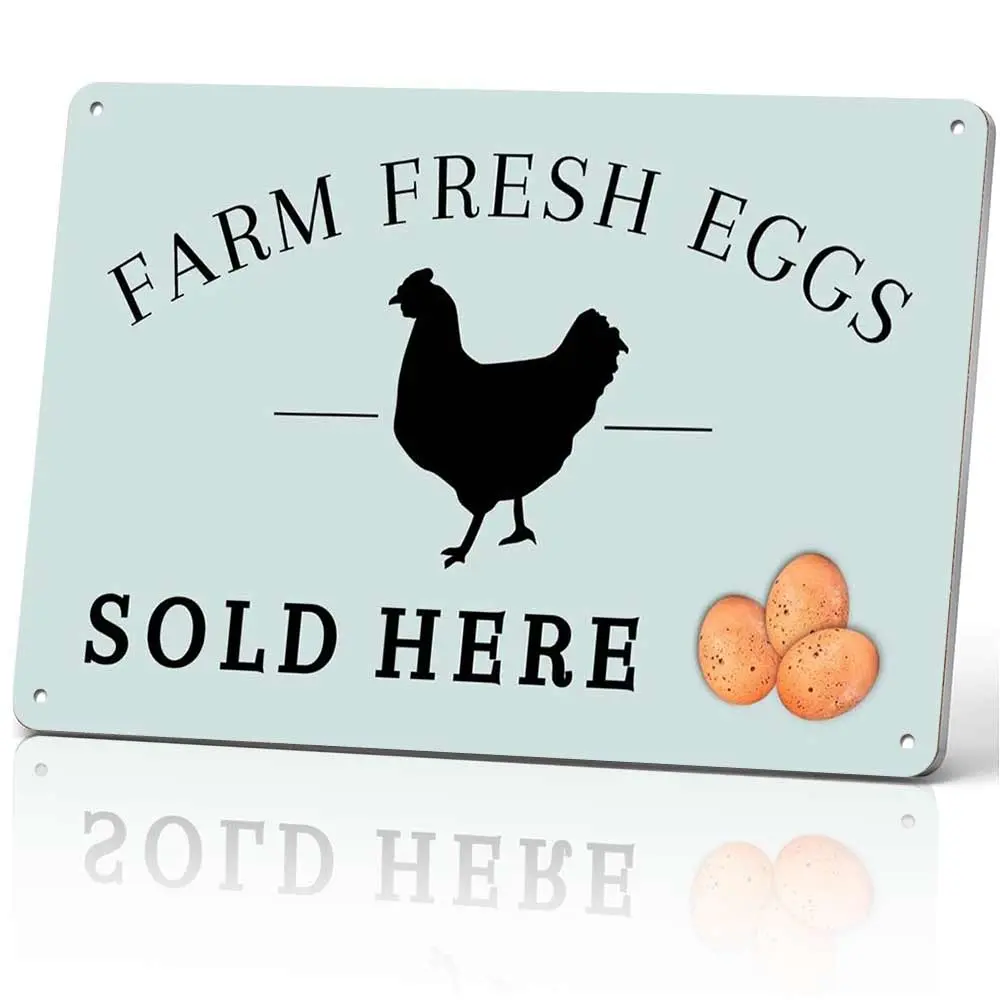Farm Fresh Eggs Sold Here Metal Sign 12x8 In Aluminum, Vintage Chicken Coop Tin Sign for Farm, Yard, Kitchen Decor, Retro Rustic Farmhouse Wall Art