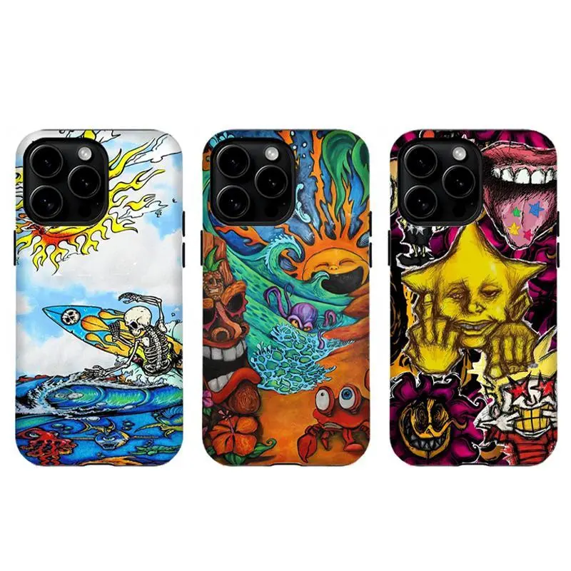 Bold Colorful Skull & Wave Art Custom Tough Rubber Casing - Resistance Phone Cover, Accessories for iPhone 11-17 Pro Max, Samsung S22-S25 Ultra, Fan Gift