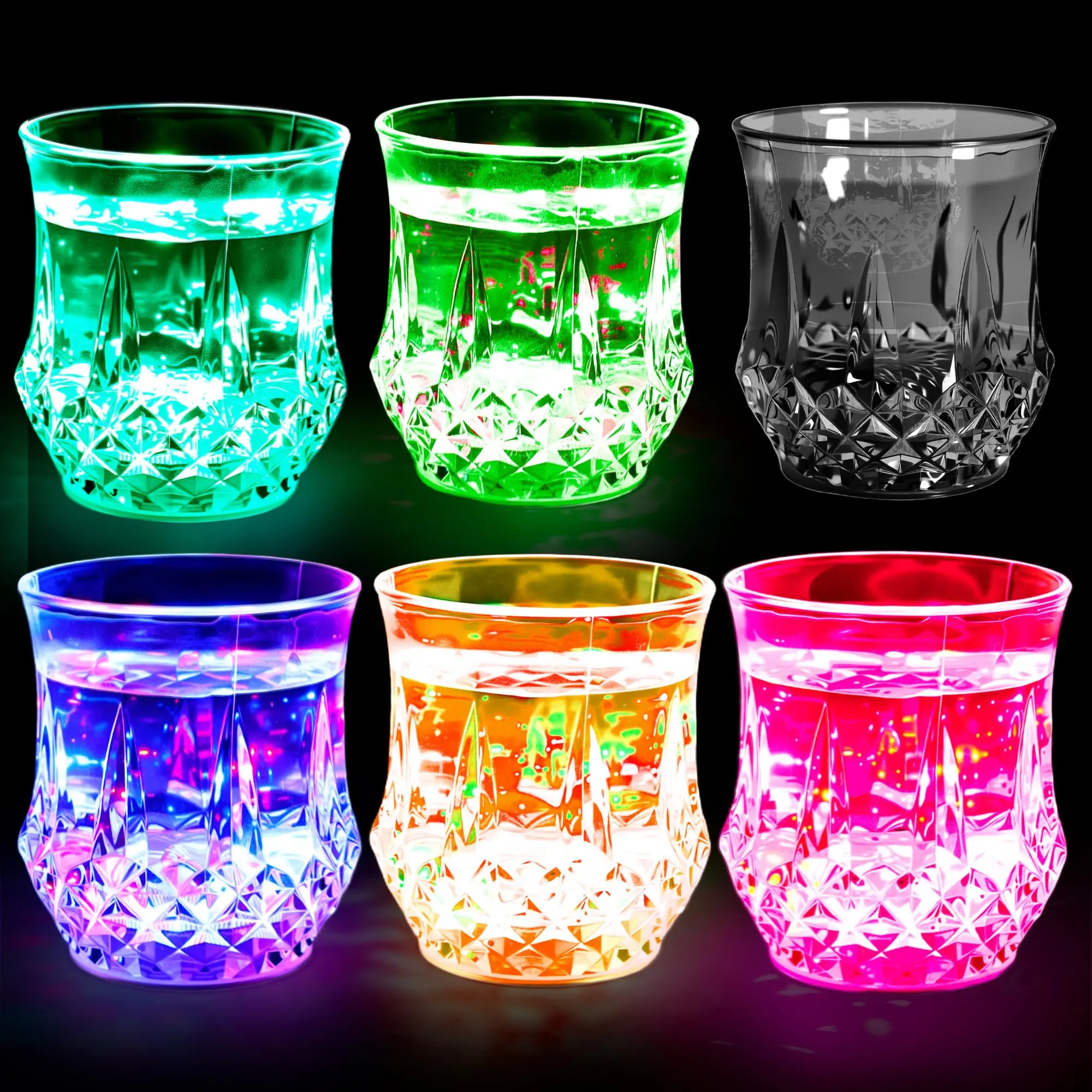 Liquid Activated LED Flash Crystal Cups 4 Pack Multicolor Water Activated Glowing Tumblers with Auto Light Up for Bar Party Decor Christmas Gift Thanksgiving Tableware Shimmering Plastic Material Valentine's Gift for Boyfriend