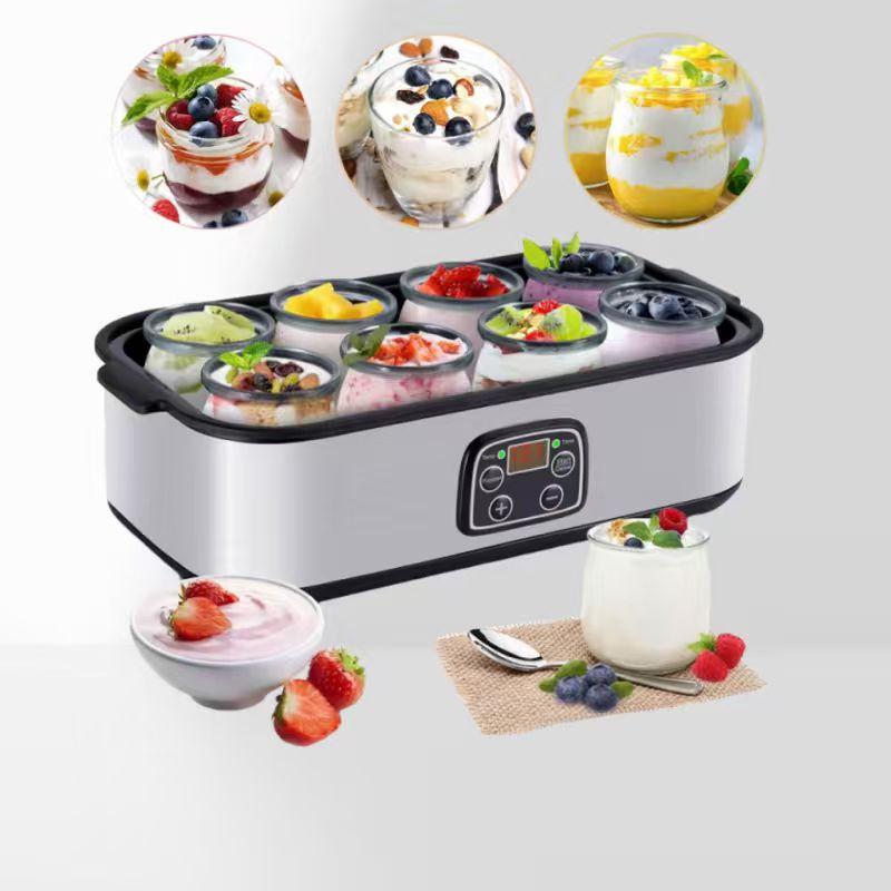 8 cans of fully automatic yogurt machine with adjustable temperature and 48 hour time control for fresh homemade yogurt desserts, LED display screen, multifunctional electric yogurt machine