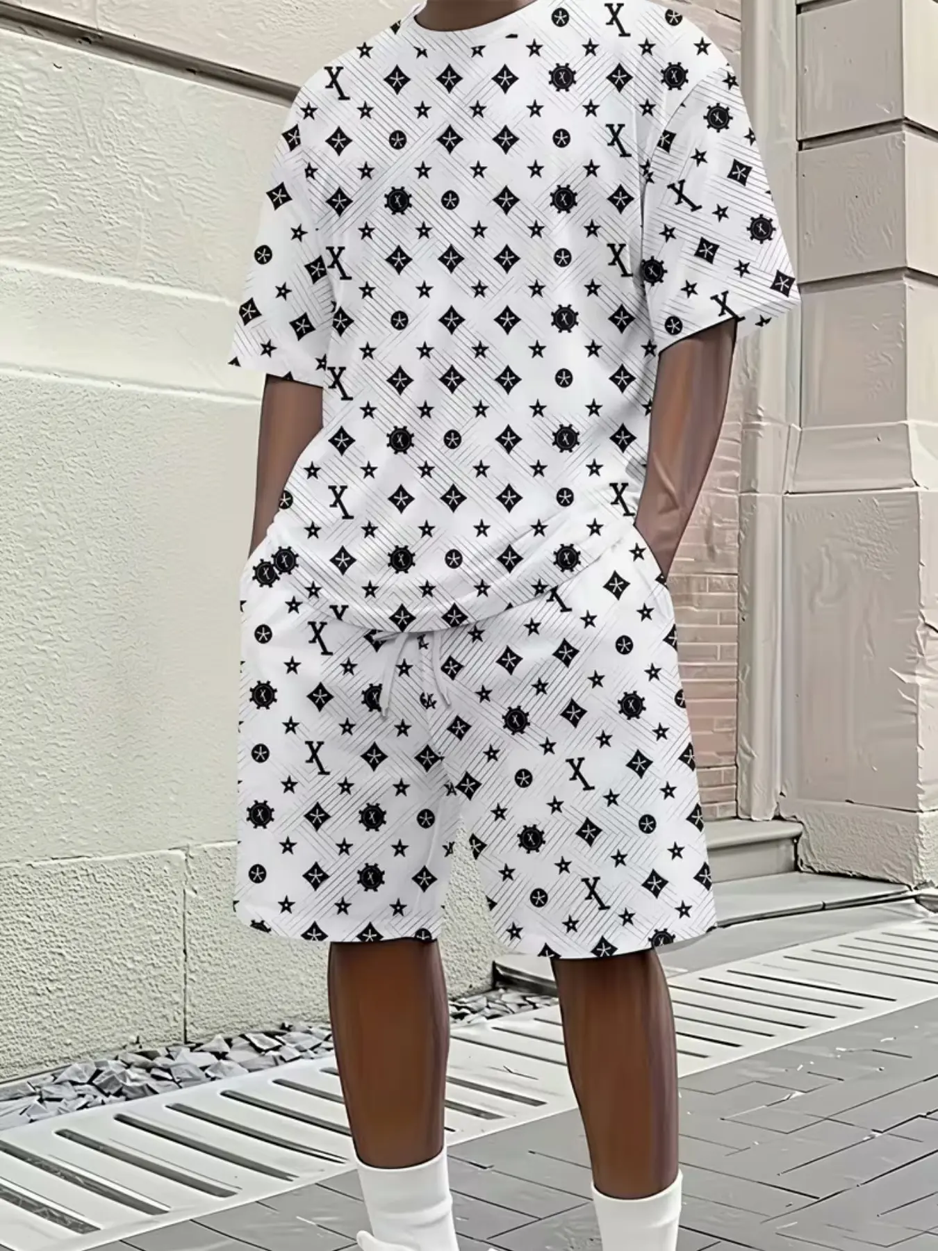 American High Street Full Print Floral Short Sleeve Matching Set, Streetwear, Casual, Street Style Essential, Perfect for Outing and Trendy Looks, Statement