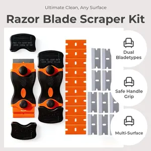 Razor Blade Scraper Tool,With Extra 10pcs Plastic Blades And 10pcs Metal Blades, 2-in-1 Scraper Tool Cleaning Razor Scraper For Decals, Stickers, Labels, Caulk, Adhesive, Paint, Cooktop