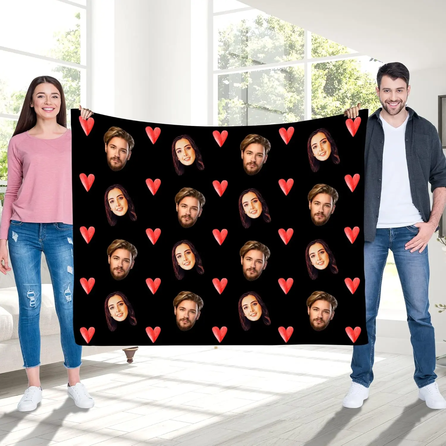Custom Photo Blankets with Personalized Face Print - Christmas, Valentine, Father's Day Gifts for Female, Grandma - Bedding Throw for Anniversary, Birthday Presents for Pet, Loved Ones
