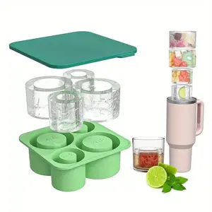 Silicone Ice Cube Tray with Lid, 4-grid Ice Cube Mold, Easy Release Ice Tray for Chilling Cocktails, Whiskey, Coffee