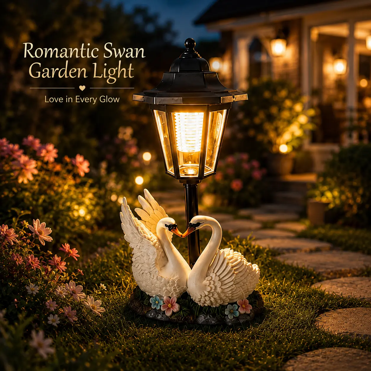 Swan Solar Garden Lantern - Outdoor Decor, Warm-Light LED Solar Courtyard Light, Home Decor Garden Accessory for Terrace, Lawn Pathway, Solar Garden Light