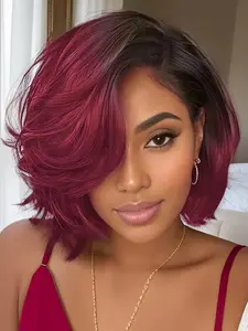 13*4 HD Lace Hand-Woven Multiple Colors Short Human Hair Wigs for Women, Comfortable Lightweight Breathable Cap Fashion Hairstyle for Daily Wear, Hand Tied Wig