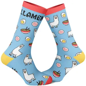 Men's Llamen Socks Funny Llama Ramen Noodles Takeout Novelty Graphic Footwear Funny Graphic Socks Comfortable Fitted Spandex Cotton