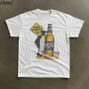 Vintage Beware The Penguins Graphic Tee, Bud Ice Beer Shirt, USA Beer Merch, Cute Mascot Shirt, Bud Ice Commercial Promo, Y2K Grunge Gothic Tees, 100% Cotton Lightweight Shortsleeves, Perfect Gifts for Beer Lovers