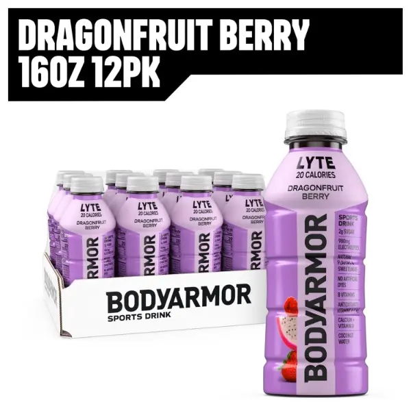Lyte Low-Calorie Sports Energy Beverage - Dragonfruit Berry Flavor, Coconut Water Hydration, Natural Flavors, Clean, Vitamin C, Potassium-Packed Electrolytes, No Added Sugar, 16 Fl Oz Bottle (Pack of 12)