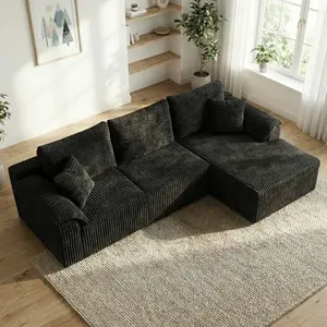 [2 Packages Shipping] 103" Cloud Sectional Couch with L-Shape Chaise, Modern Modular Sofa with Deep Seat, Boneless Upholstered Couches for Living Room Bedroom,No Assembly Required, Grey ,Black zone large Corduroy Space-Saving