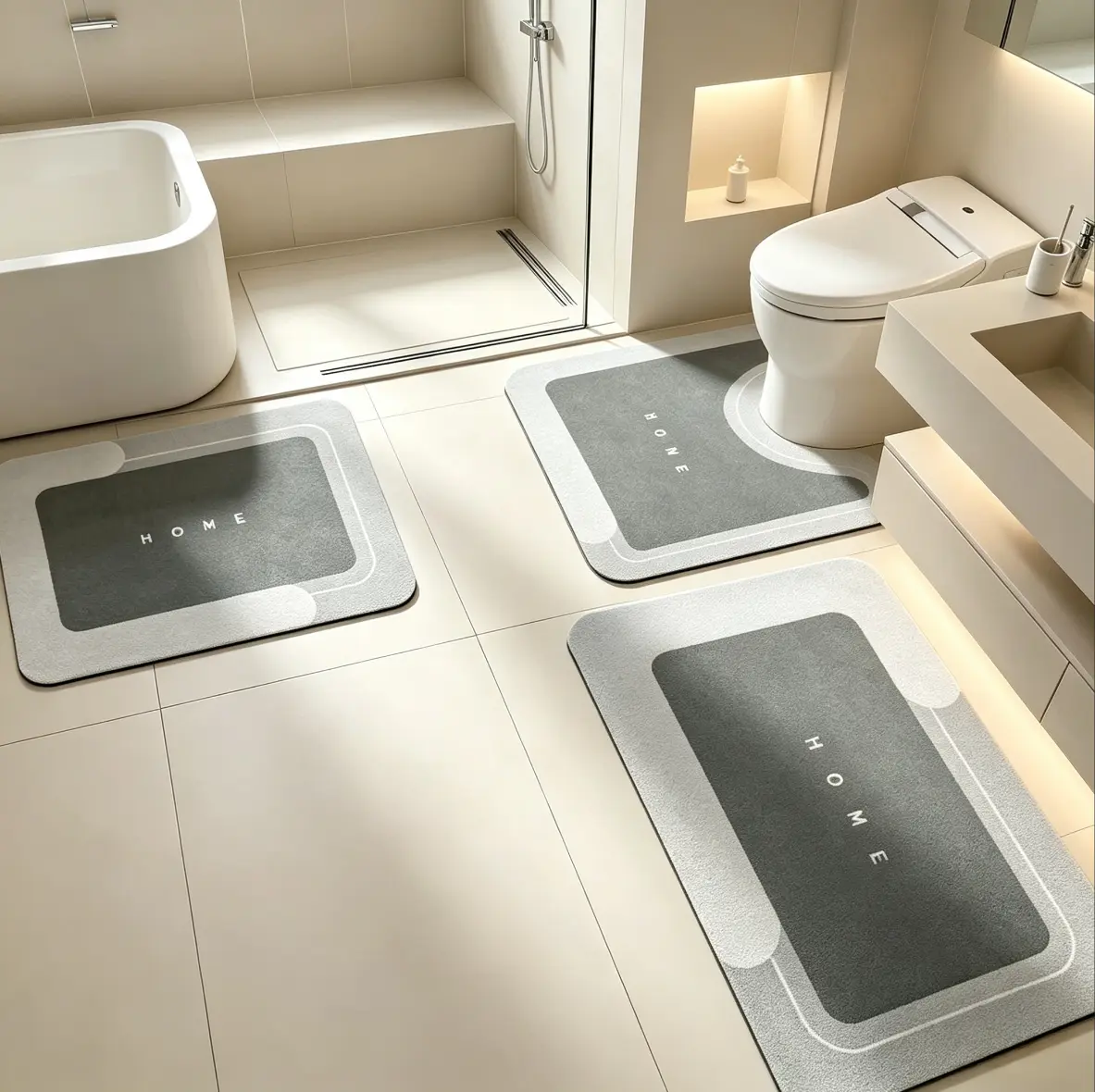 Bathroom Toilet Mat, 3-Piece Set – Quick-Dry Absorbent Floor Mat with Rubber Non-Slip Backing. Suitable for bathroom, sink area, toilet, kitchen, living room, next to bathtub, laundry room, bathroom decor, bedroom, and pet drinking area.,back to school