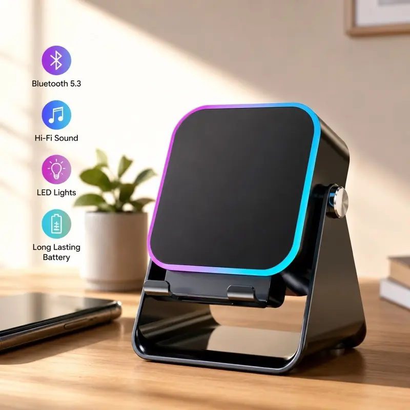 Magnetic Induction Wireless Bluetooth Speaker Phone Stand, Portable Desk Holder Amplifier with RGB Light