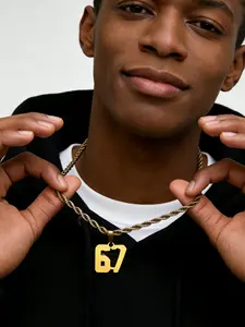 Hip hop fashion number 67 pendant necklace with stainless steel twisted chain, suitable for daily wear, vacation and dating occasions, and is also a surprising and exquisite small gift, Fashionable Jewelry Accessories, Trendy Jewelry