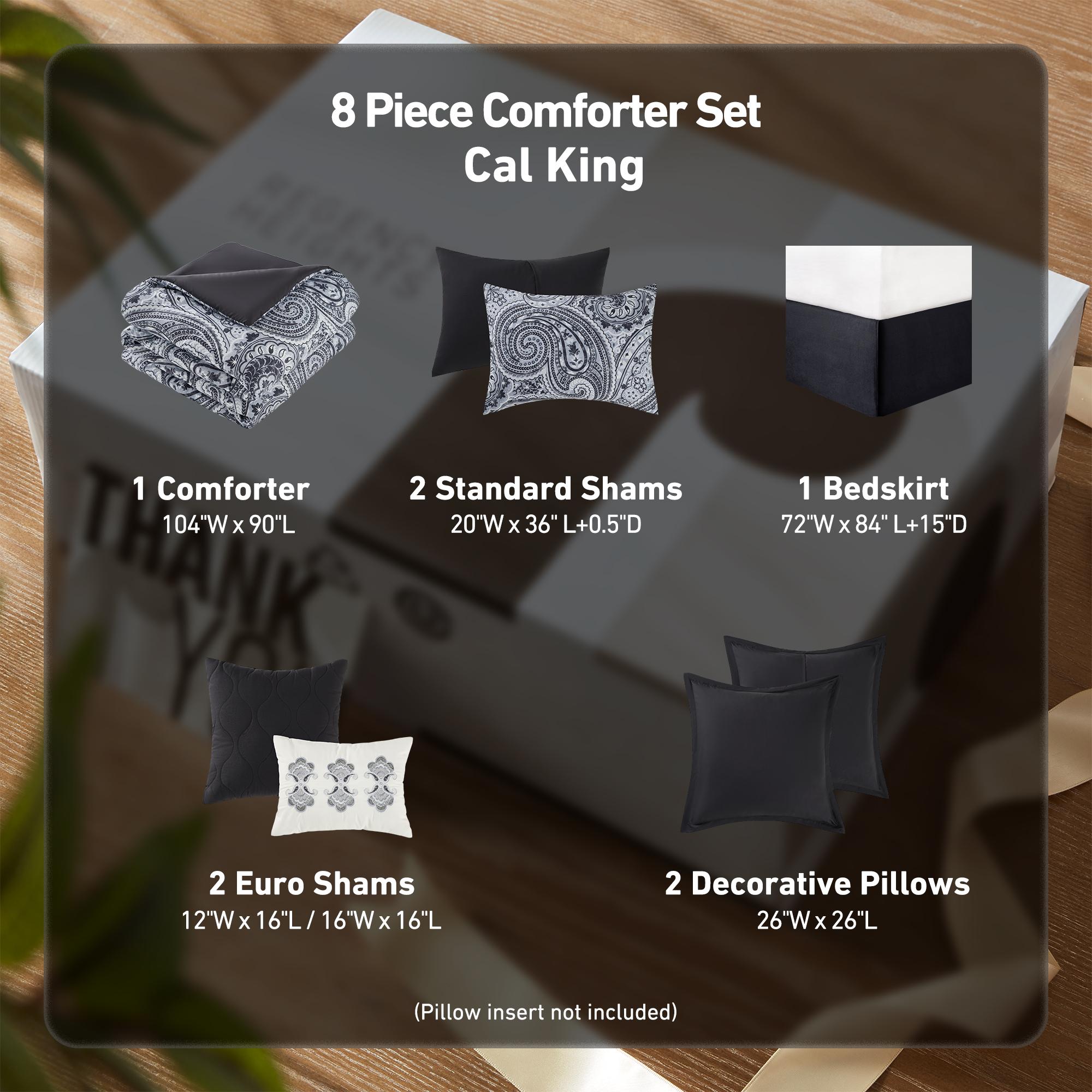 Luxury 8-Piece Comforter Set with Paisley Print, Hypoallergenic & Machine Washable Bedding