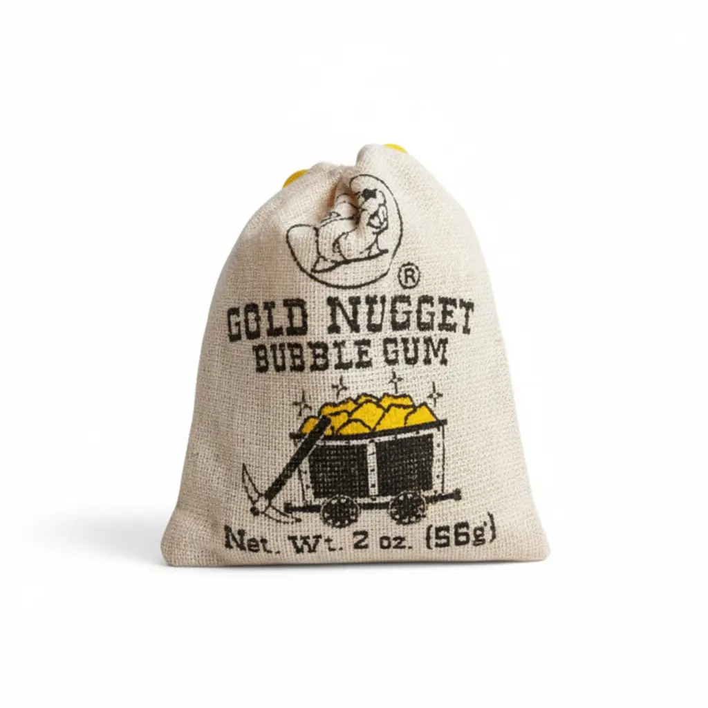 Buc-ee's Gold Nugget Bubble Gum, 2 oz Resealable Bag, Nostalgic Fruity Sweet Sugar Snack, Ideal for Chewing and Blowing Bubbles