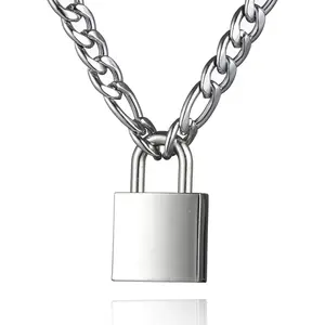 Padlock Necklace Stainless Steel Lock Chain for Men Women  18-24 inch