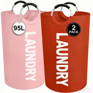 2-Pack Large Foldable Laundry Basket with Stand, High-Quality Semi-Circular Handles for Clothes Storage
