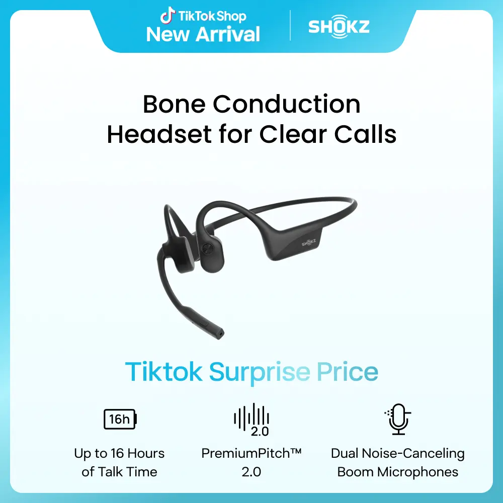 SHOKZ OpenComm2 Open-Ear Bone Conduction Audio Headphones - Wireless Bluetooth Electronic USB Wireless Chargeable Headset with Noise Canceling Mic, Mute Button, 16-Hour Talk Time for Work, Productivity Tools (Black, Mobile & PC Compatible)