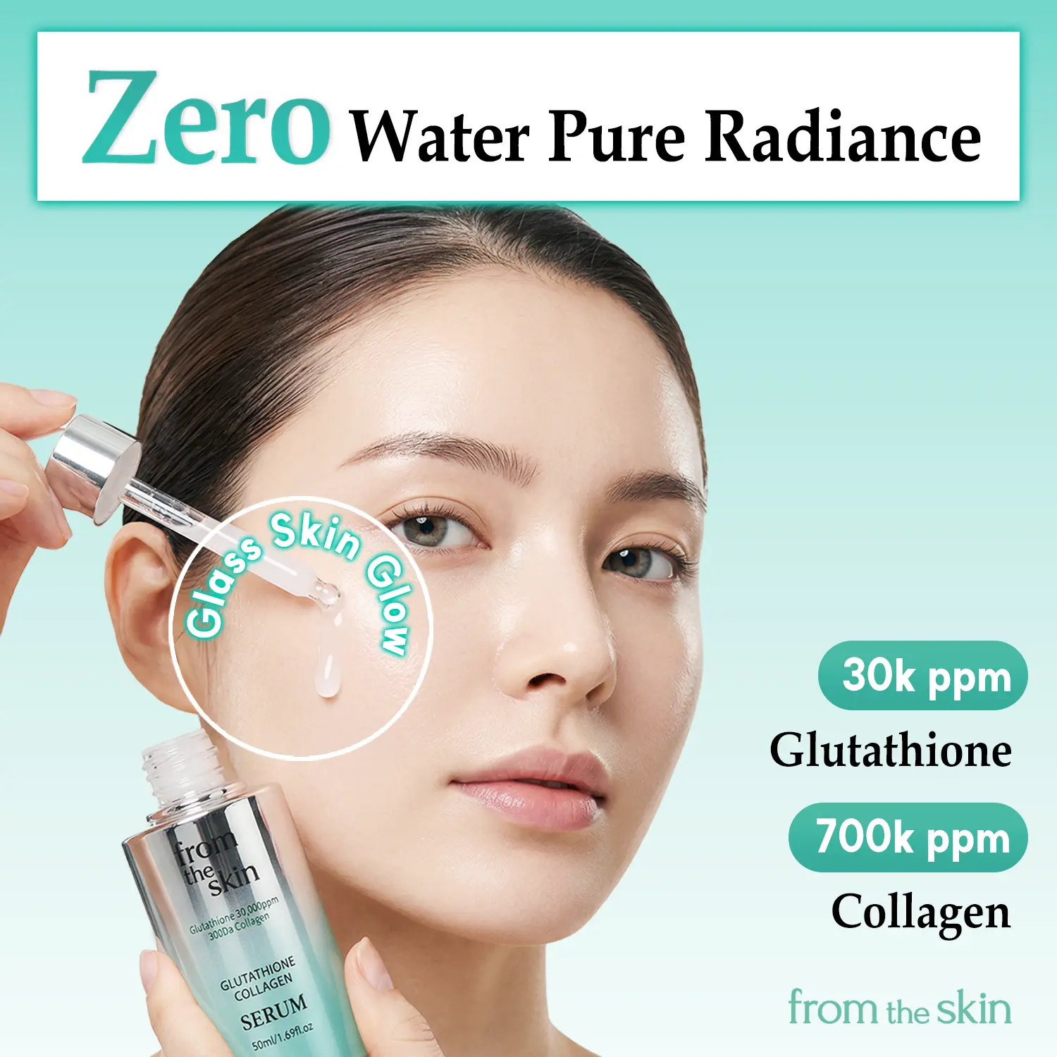 FROM THE SKIN Glutathione Collagen Serum - Wrinkle Reduction & vibrance Boost, 30,000ppm Glutathione, 700,974ppm Ultra Collagen, Panthenol, Lactobacillus & Goat Milk Extract, 1.76 fl. oz.
