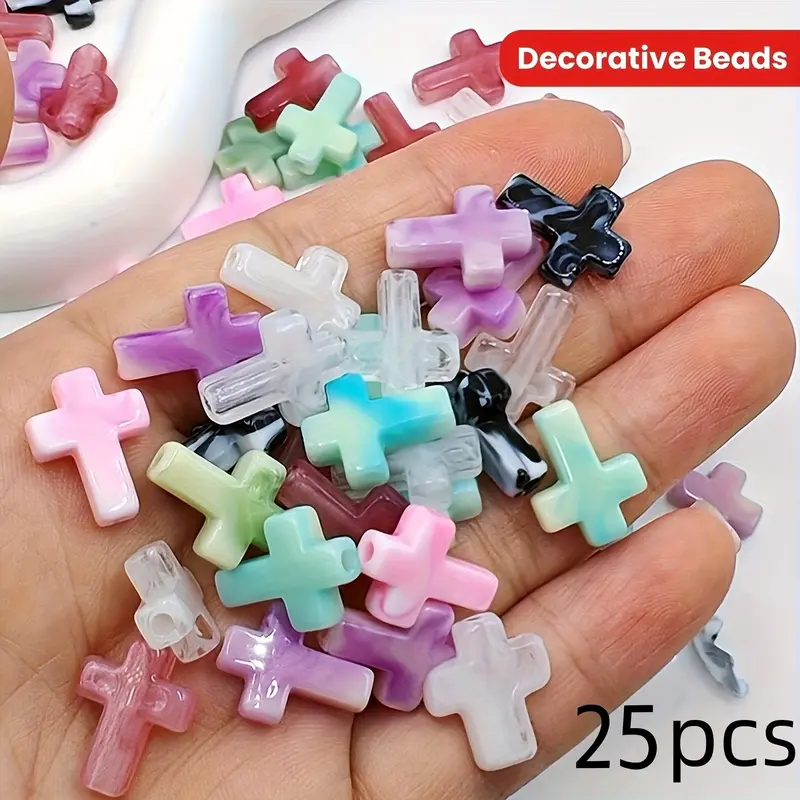 25pcs Random Color Acrylic Cross Beads and Accessories, DIY Jewelry Making Supplies, Handmade Necklace Bracelet Keychain Components, Mixed Beads, Beads For Bracelets, Diy Beading Supplies