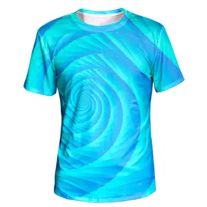 Unisex Blue Spiral Vortex Geometric T - Shirt, 3D Optical Illusion Casual Tee for Music Festivals, Parties & Daily Wear (Adult Men & Women)