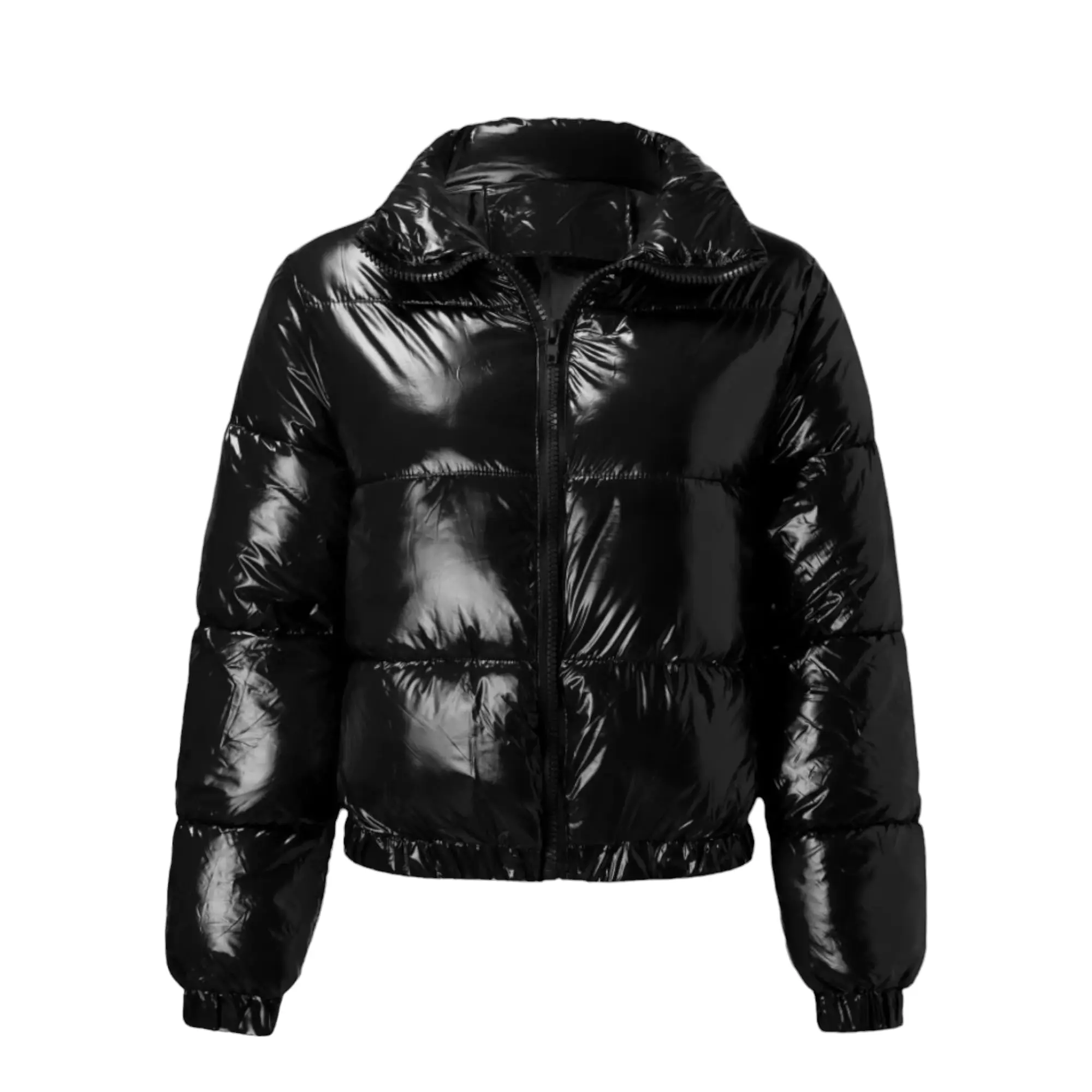 RENDEZVOUS - Glossy Noir Puffer | Womens Glossy Black Puffer Coat (US, Alpha, Small, Regular, Regular, Black)
