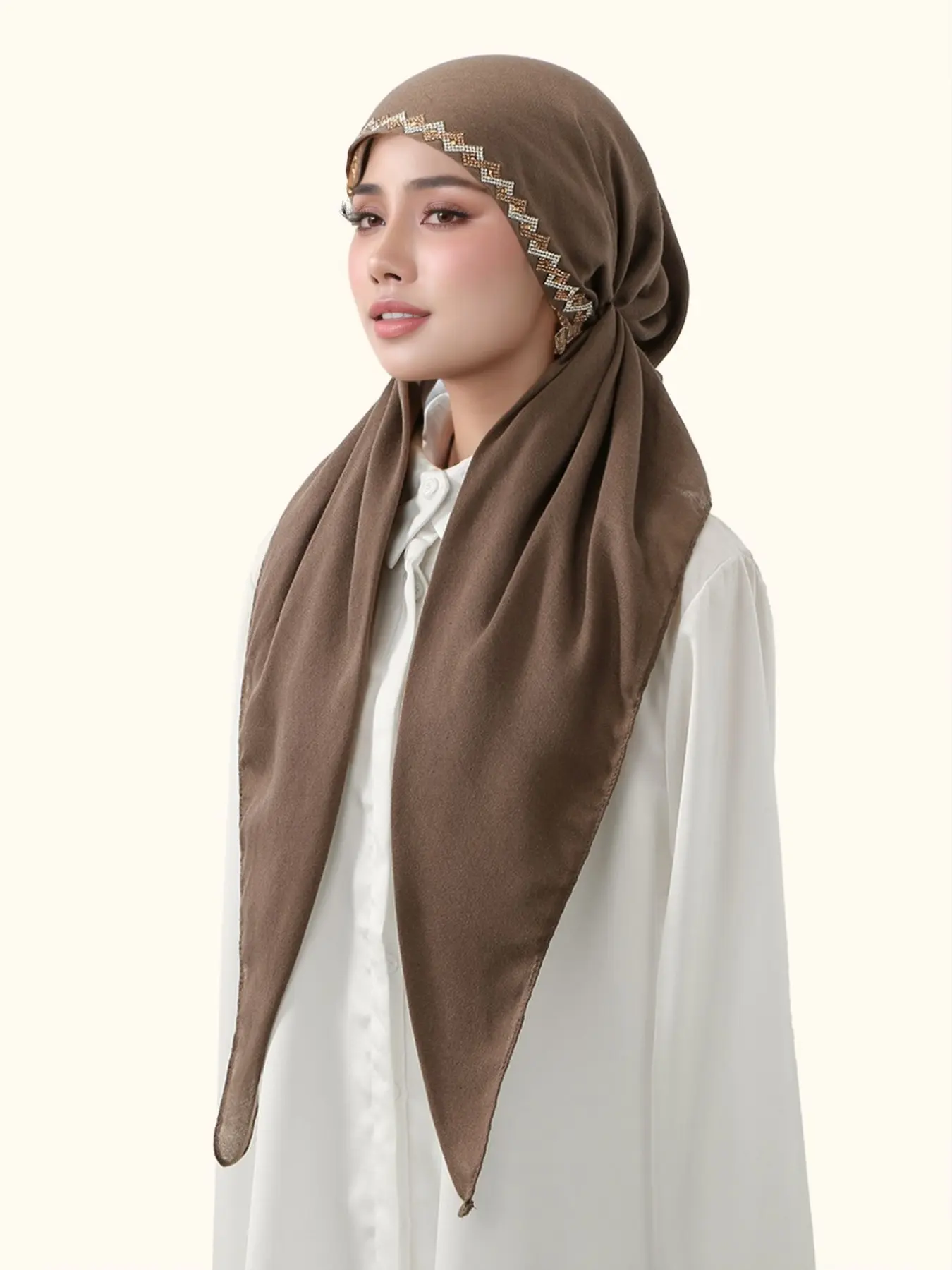 Women's Fashion Plain Plaid Rhinestone Headscarf, Elastic Cap, Stretchy Hijab, Sun Protection Breathable Jersey Hijab, Modest Hijab, Modesty Hijab, For Muslim, Suitable for All Occasions