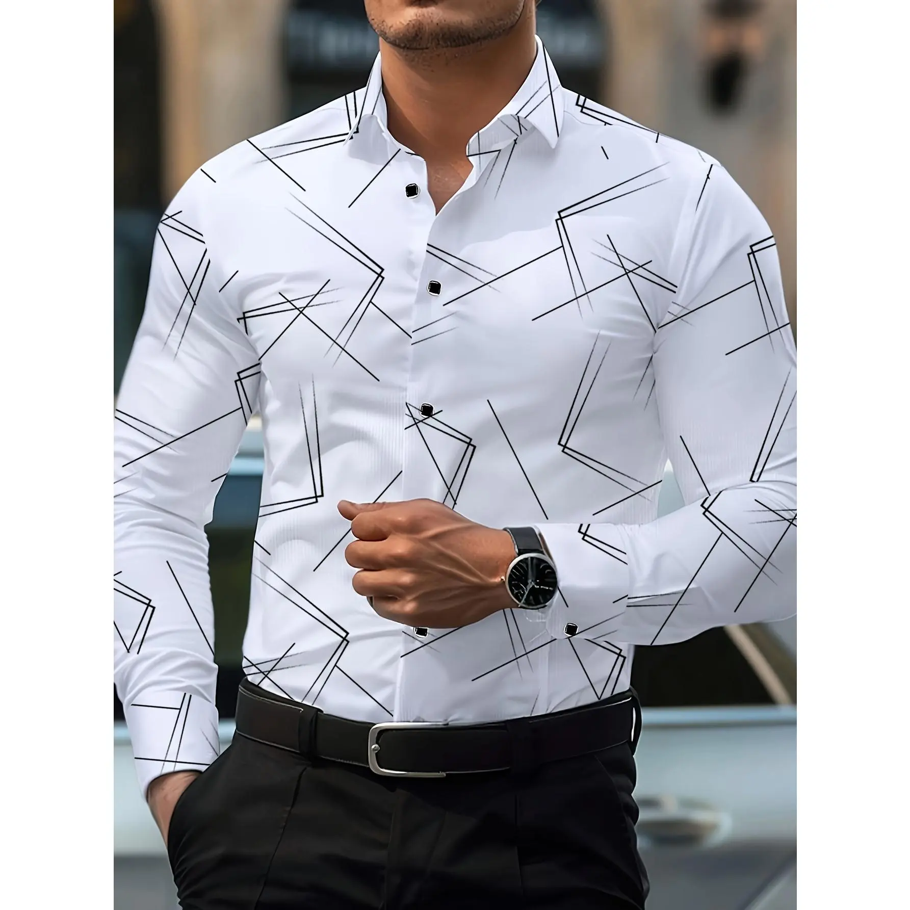 Men's Formal Shirt, Elegant Striped Long Sleeve Button-Down Top for Professional Office and Business Attire, Menswear