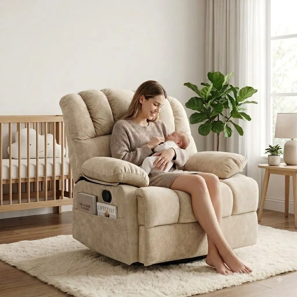 【Wichvens】Oversized Manual Swivel Rocker Recliner Chair, Extra Wide Glider Rocker Recliner for Big and Tall, Overstuffed Lazy Recliner Chair with High Back, Single Sofa Chair for Living Room(Dark Gray/Beige)