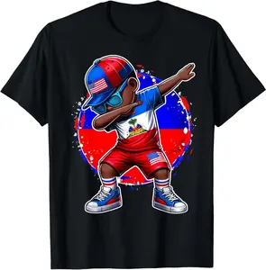 Half American Half Haitian Boy Kid Haiti Flag USA flag T-Shirt Shortsleeve Casual Cotton Candy Tie-Dye T-Shirt