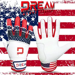 Dream All Star Batting Gloves - White with Red Accents and USA Flag Design for Enhanced Grip and Performance