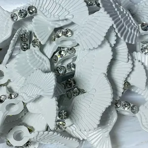 Angel wing bead (metal) with rhinestone, 3pcs