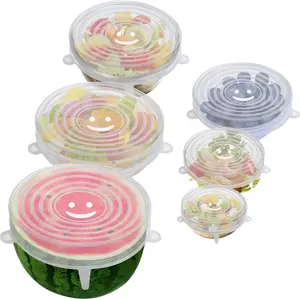 6pcs Silicone Stretch Lids Silicone Food Covers Reusable Food Lids Fit All Round Containers, Cups, Plates and Bowls, 6 Sizes (White)