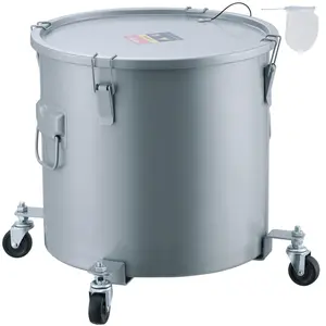 【Summervibes】VEVOR Fryer Grease Bucket, 16 Gal Oil Disposal Caddy with Caster Base, Carbon Steel Rust-Proof Coating, Oil Transport Container with Lid, Lock Clips, Filter Bag for Hot Cooking Oil Filtering, Gray Handy Hanging