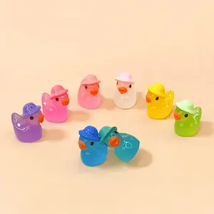Mini Resin Duck Decoration, 20pcs/set Colorful Sun Hat Duck, Luminous Small Duck Figures, Cute Duck Design, DIY Decoration for Garden School Home Living Room, Collectible Room Decor