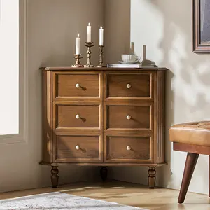 HULALA HOME Belle Multifunctional Corner Storage Cabinet with Double-Door Design & Grooved Panel Detailing for Classic & Modern Interiors