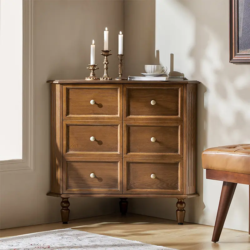 HULALA HOME Belle Multifunctional Corner Storage Cabinet with Double-Door Design & Grooved Panel Detailing for Classic & Modern Interiors