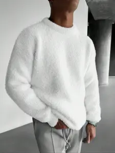 Korean Style Autumn Winter School Uniform, Round Neck Fuzzy Fluffy Sweater for Men and Women, Casual Long Sleeve Fitted Knit Top, Fashionable and Versatile Knitwear