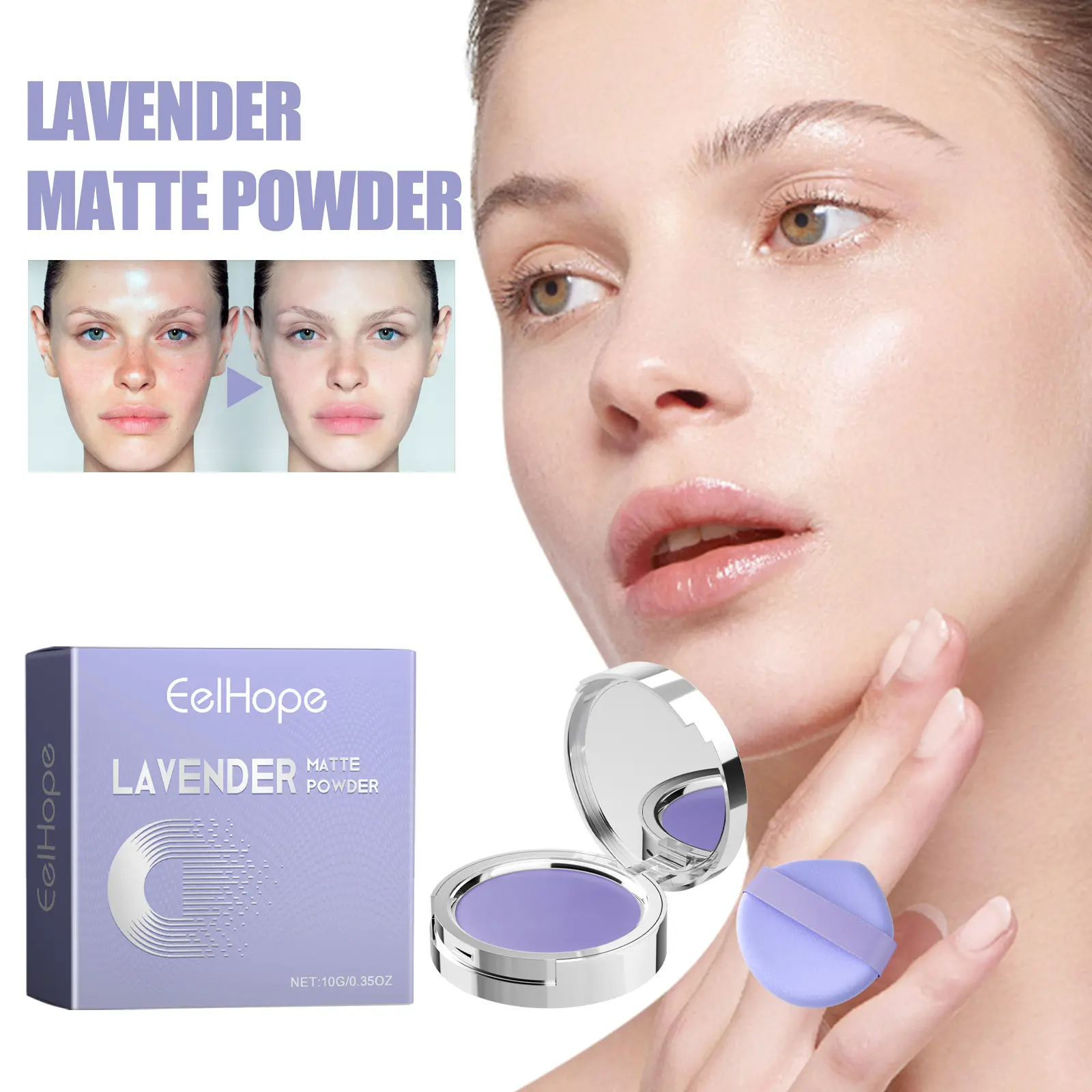 Eelhope Lavender Matte Powder, Mist Face Matte Light And Easy To Take Off Makeup Natural Long-Lasting Setting Powder