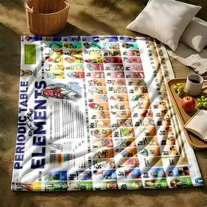1 piece Periodic Table of Elements and Visualization of Element Symbols Introduction themed flannel blanket - Modern design geometric pattern flannel sofa blanket, suitable for beds and sofas, all-season use, super soft and comfortable, digitally