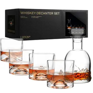LIITON Whiskey Decanter Set with 4 Modern Fashioned Glasses Premium Luxury Gifts for Men Vodka Scotch Liquor 1000 ML Freezer Safe Ice Cubes - Scale