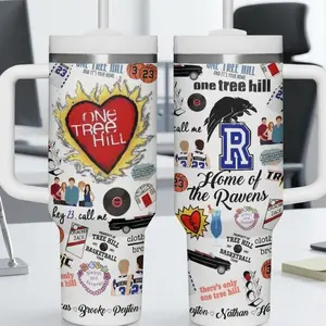 1 Tree Hill Home Of The Ravens 40oz Tumbler With Handle, Retro Style Travel Mug Gift