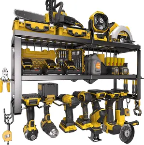 Power Tool Organizer for Tool Storage, Drill Holder Wall Mount with  Organizer, Tool Holder for Garage Wall Organization, Heavy Duty Metal Tool Shelf with  Holder