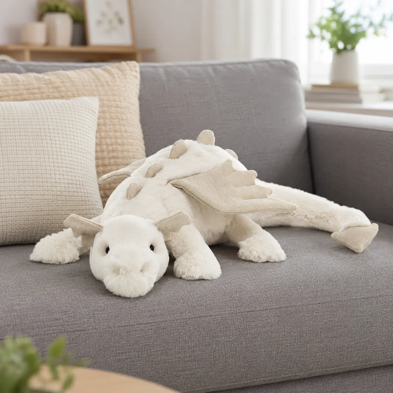 Jellyat  White Dragon 50cm  Plush Toy – Ultra Soft Lying Stuffed Dragon with Beige Wings, Cozy Gift for Kids and Fantasy Lovers