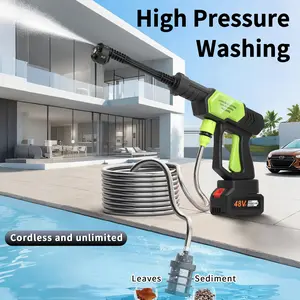 48V high-pressure portable cordless car wash machine, with a 6-in-1 nozzle, perfect for cleaning patios, washing cars, and watering plants and flowers – all in one device.